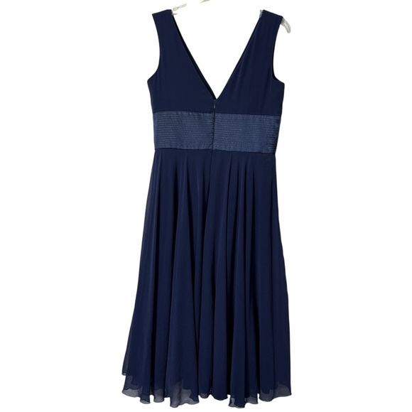 Max and Cleo Navy Blue Sleeveless Silk Midi Dress Size 8 - Picture 3 of 8